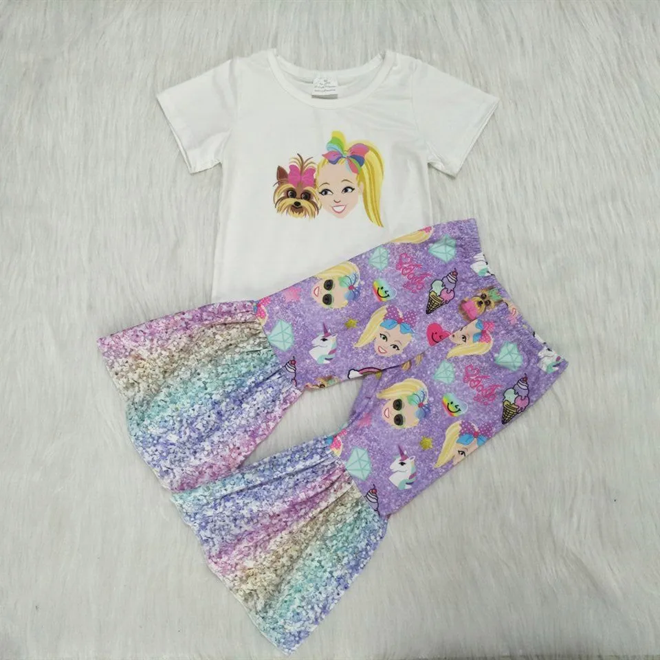 

New Style Popular Baby Girls Cartoon Boutique Outfit High Quality Fashion Adorable Top and Bell Pants Clothing Set
