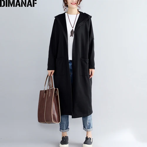 DIMANAF, Женская куртка, длинное пальто, верх размера d, верхняя одежда, хлопок, уплотненная, размера плюс, женская одежда, свободный женский кардиган, черный, зима - Цвет: Ben92171CN
