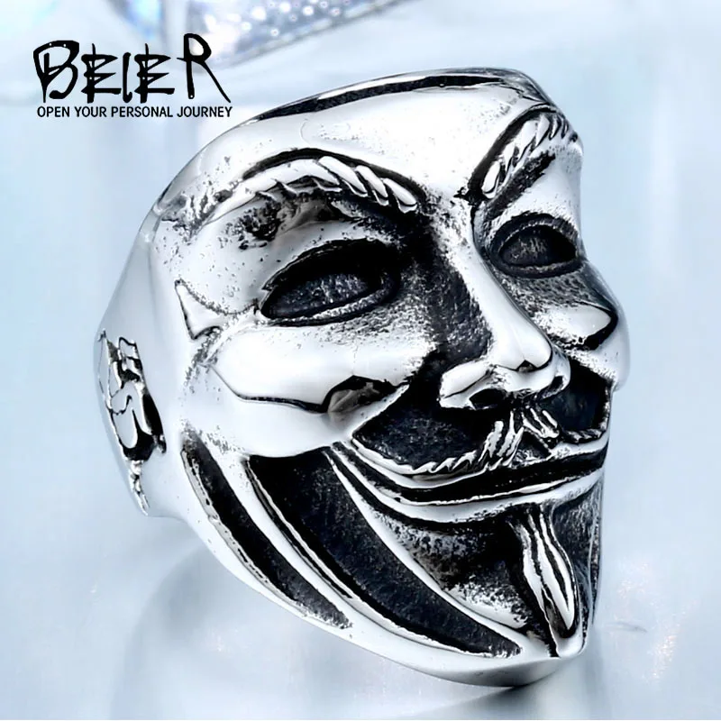 

BEIER 2018 New V for Vendetta Stainless Steel Jewerly Wholesale Factory Price Movie Guy Fawkes Mask Ring BR8-208