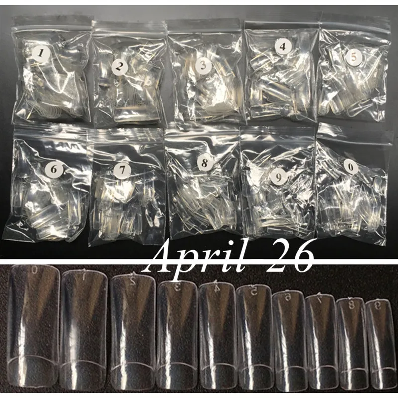 

500Pcs 10 Different Sizes French Half Cover False Acrylic Tips Nail Art Arificial Beauty Salon Clear Transparent Fake Nails