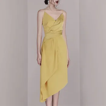 

Sexy Spaghetti Strap Holiday Beach Robe Femme 2020 Summer New Women V-Neck Asymmetrical Sleeveless Party Long Dress Vestidos