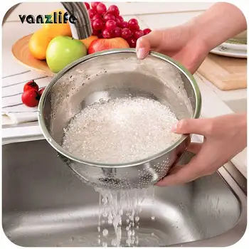 

vanzlife kitchen stainless steel wash rice vegetables basin drain basket creative leaky sieve washing device