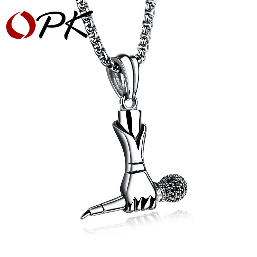 

OPK Hiphop Mens Pendant Necklace Men Rapper DJ Night Club Microphone Pendants Necklaces Stainless Steel Chain Jewelry Gift G1337