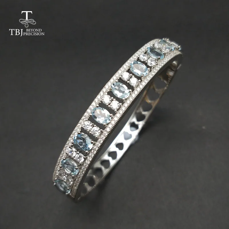 TBJ, новинка, 925 серебряный браслет с 4ct натуральным аквамарином ov4* 6 мм драгоценным камнем, браслет из 925 серебра, хорошее ювелирное изделие для женщин в подарок - Цвет камня: Синий