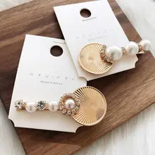 Женские Модные Винтажные заколки для волос в форме металлического диска, заколки для волос с кристаллами и жемчугом, аксессуары для волос, заколки для волос