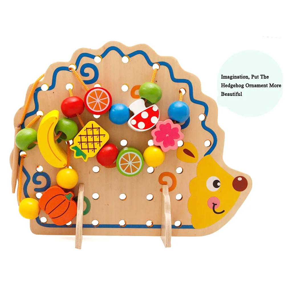 1 Set Creative Useful Wood Hedgehog Fruit Vegetable Beads Building Thread Toy for Kids