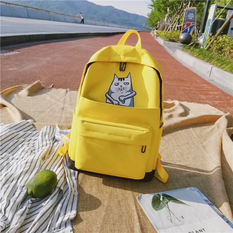 Menghuo Casual Women School Backpack Lovely Cat Printed Canvas Backpack Teenager Girls Large Capacity Ladies School Bag Mochilas (19)