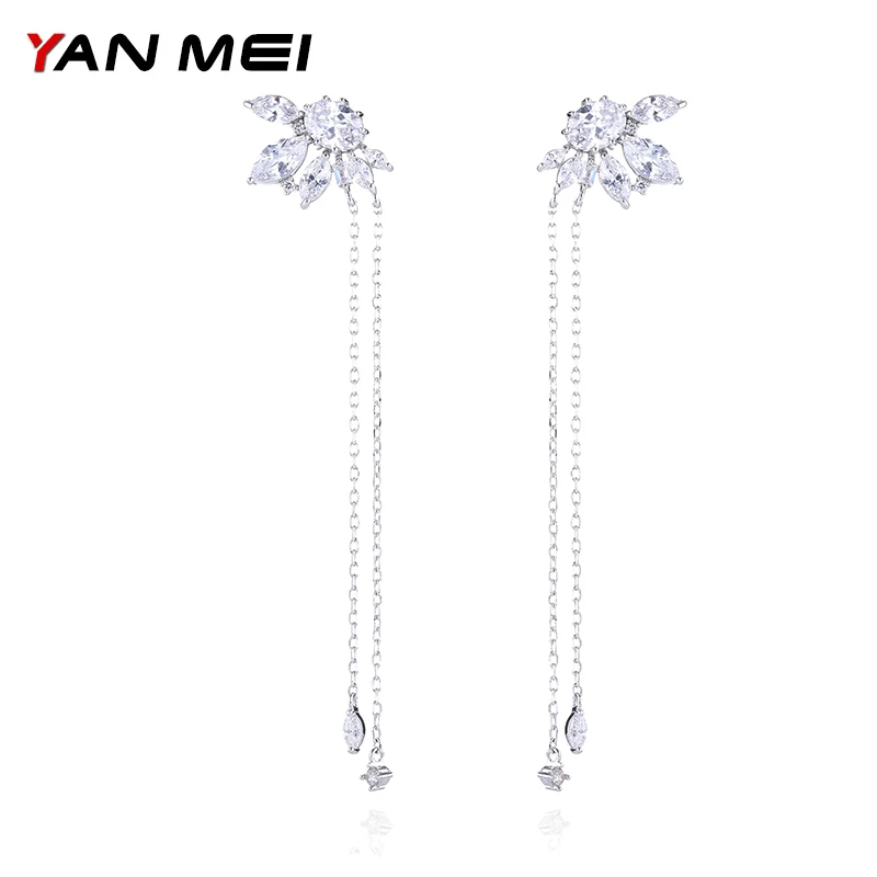 

YANMEI Crystal Symmetry Leaf Dangle Earrings For Women CZ Plant Shape Earring Fashion Jewelry Gifts For Party YME7791