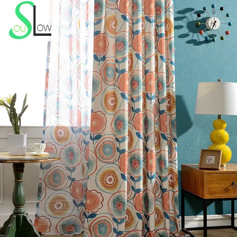 

Slow Soul Modern Window Curtain Floral Curtains For Living Room Cortinas Tulle Kitchen Bedroom And Sheer Drapes Baby Green Orang