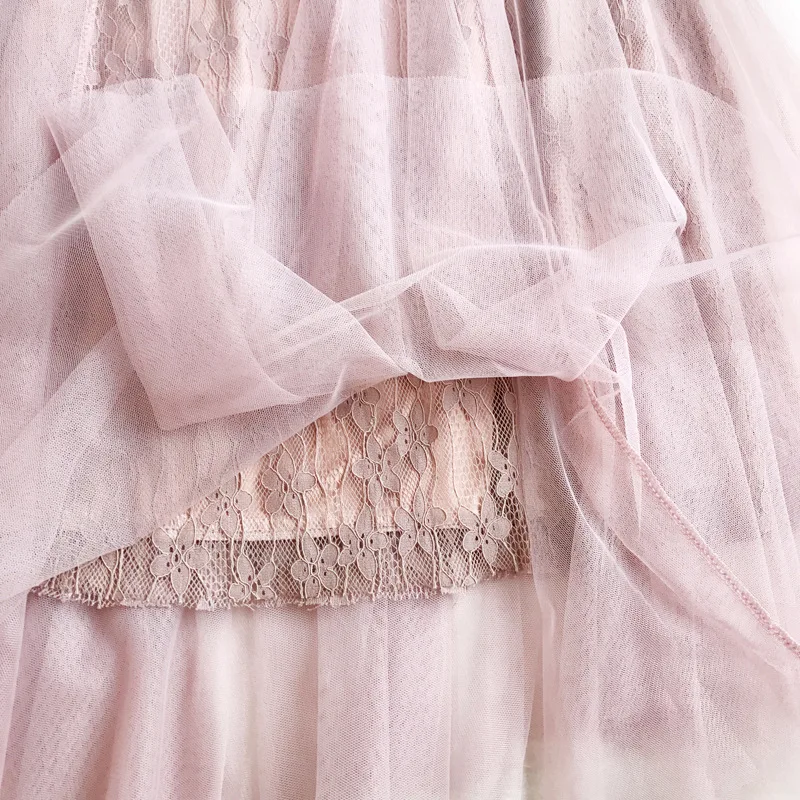 REALEFT 2019 Новое поступление женские элегантные сетчатые вечерние длинные юбки с высокой талией розовые кружевные плиссированные юбки до