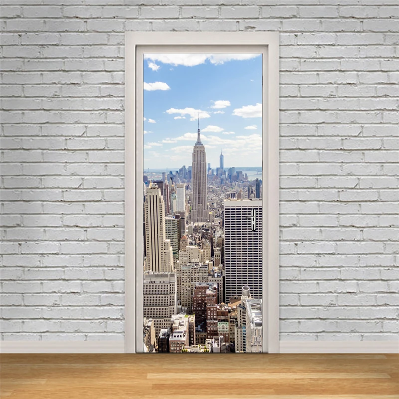 

2 sheets/pcs DIY Manhattan View Mural Sticker New York Scenery Door Paper Creative Wall Picture for Bedroom Balcony Office Decor