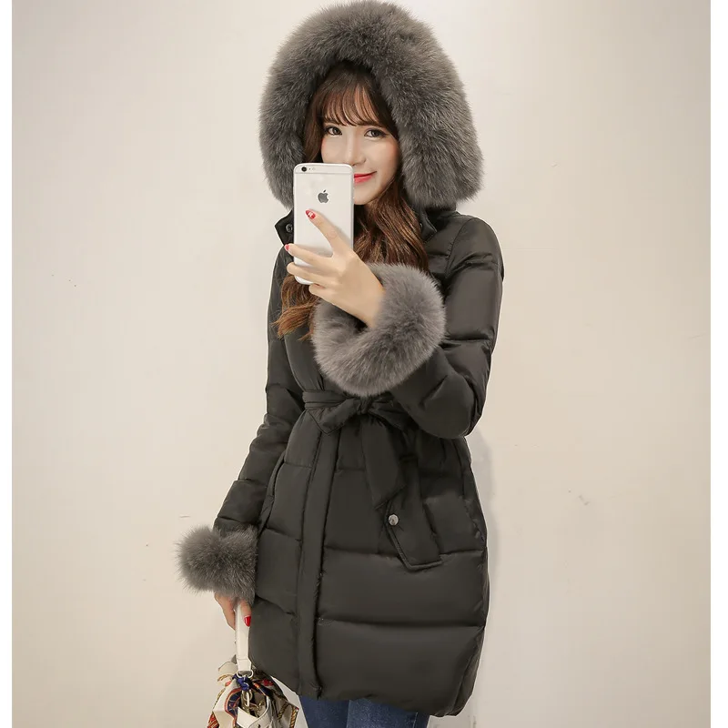 L0016 Grande grey Longue Fourrure Veste Duvet pink Black De Nagymaros Mode Épais Taille Col Nouveaux Parkas Hiver Manches Femmes Chaud Canard Manteau 2017 1xCwHqIz