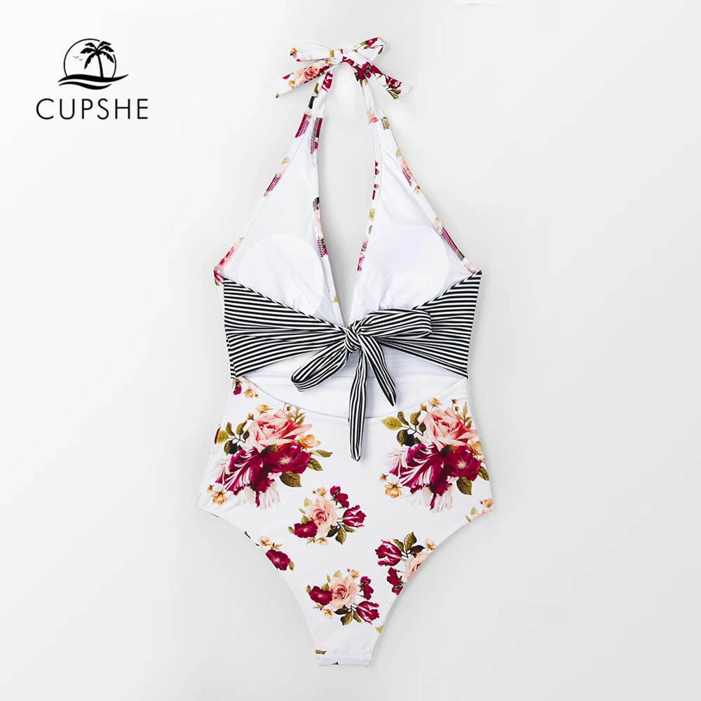 CUPSHE цветочный принт Холтер Цельный купальник женский сексуальный завязывается