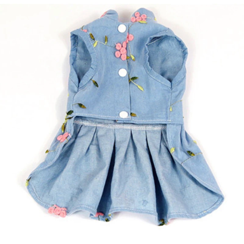 

New spring summer and fall pet dress cat clothing thin denim skirt two styles of sweet princess with flower patterns