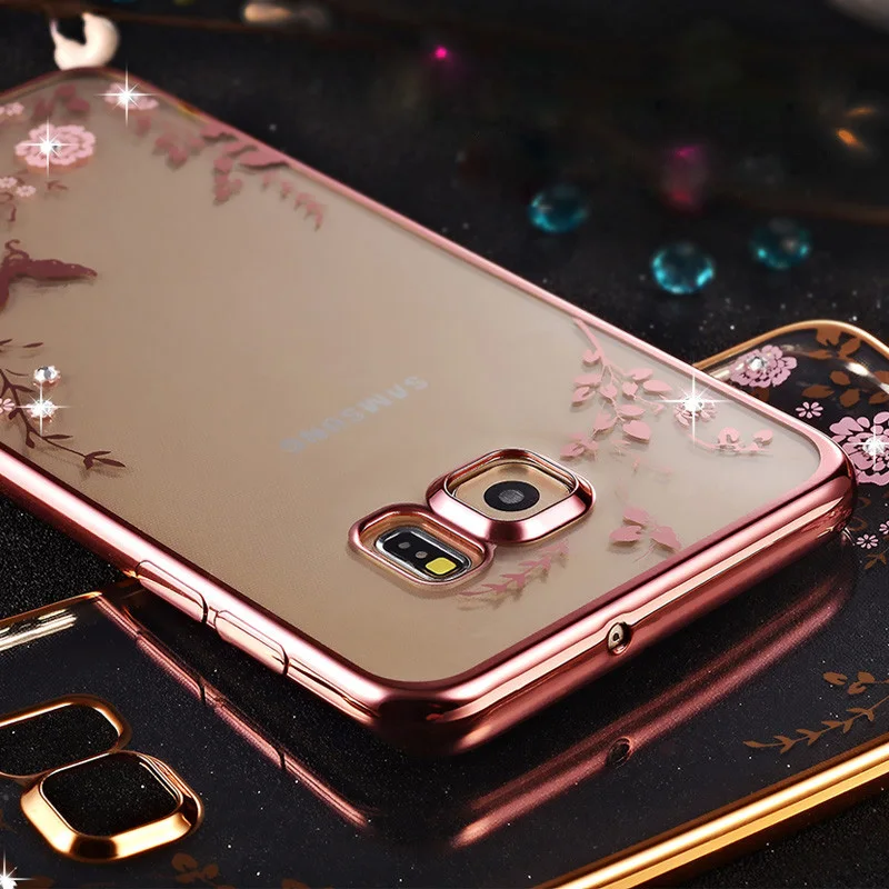 Ультра Тонкий Цветок Покрытие Блеск Bling Diamond Чехол Для Samsung Galaxy S7 Edge G9350 Телефон