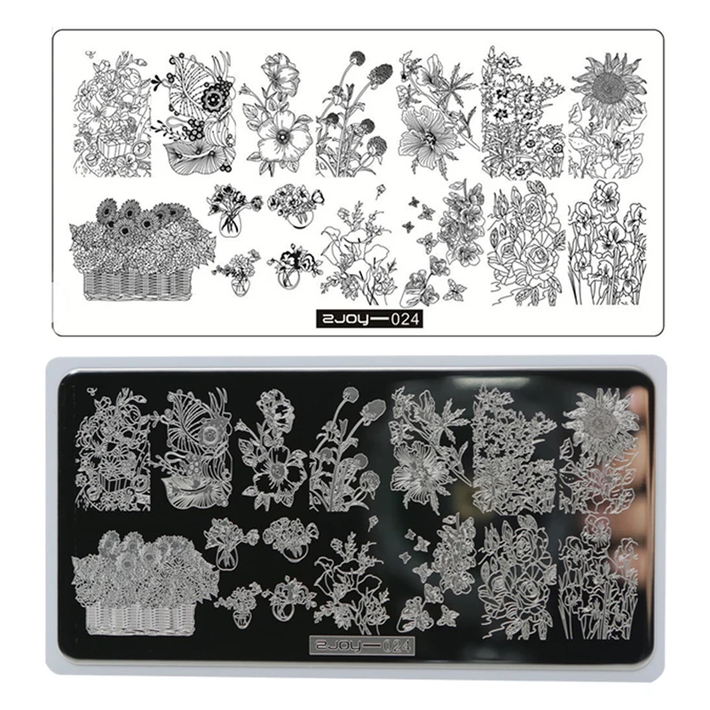 

ZJOY 1Sheet With Card Nail Art Stamping Plates Sunflower Butterfly Smile Manicure Polish Stencil Stamp 6.5*12.5cm Plate New Gift