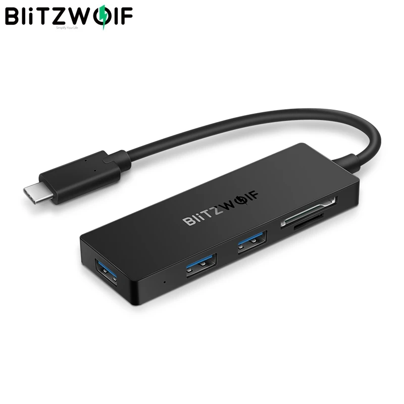Дешево BlitzWolf BW TH4 5 в 1 Тип C до 3 Порты и разъёмы font b USB b font 3,0 SD Card Reader данных Hub 5 Гбит font b USB b font 3,0 font b USB b font концентраторы TF SD считыватель карт OTG