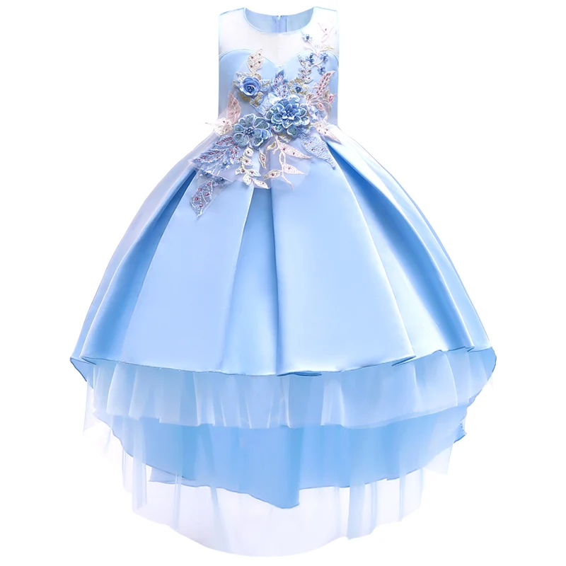 Новые вечерние бальные Платья с цветочным принтом для маленьких девочек, кружевное детское рождественское платье для принцессы на день рождения, одежда для детей 2-10 лет - Цвет: SkyBlue