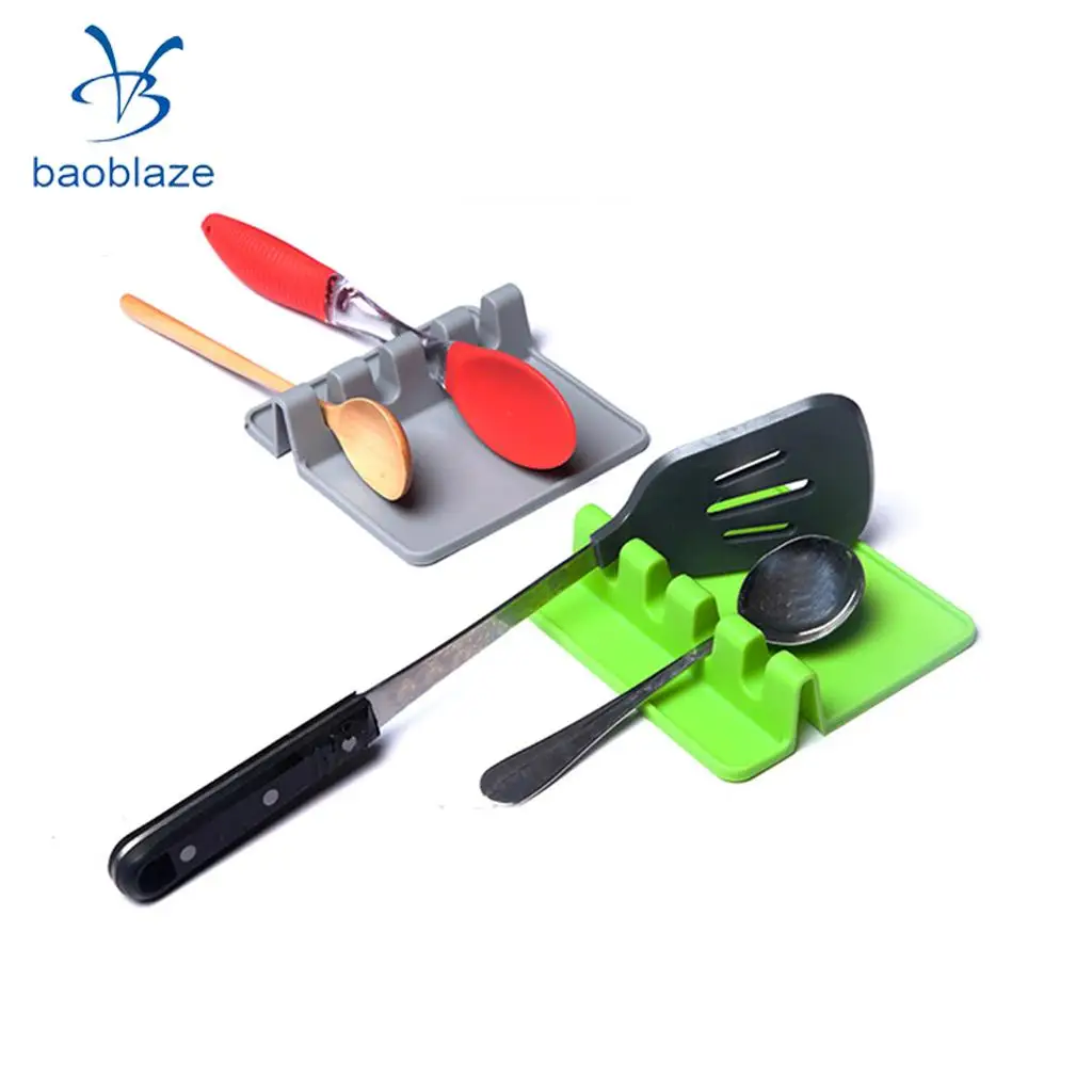 Baoblaze Heat Resistant Silicone Utensil Rest Ladle & Spoon Holder Kitchen Tool Green Gray 2 Colors