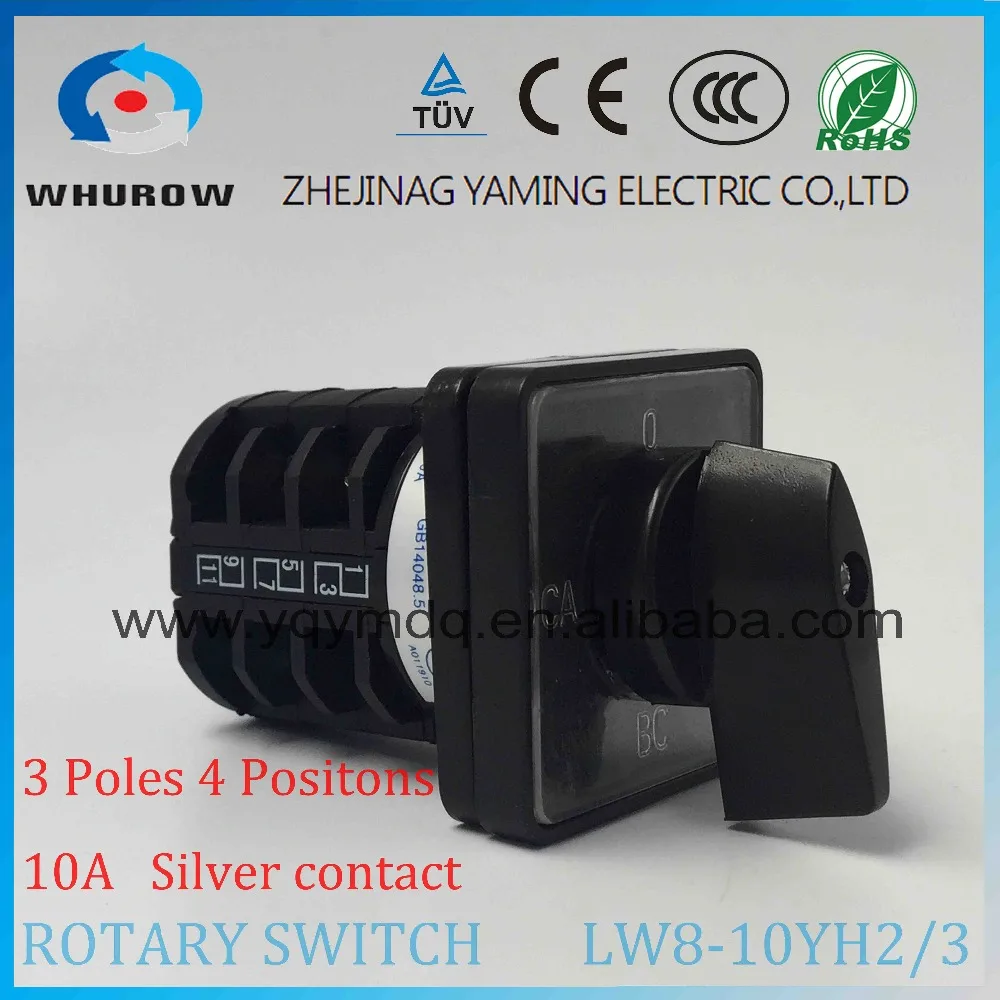 

3 position Rotary switch LW8-10YH2/3 universal switch 10A 3 poles12 Terminal voltage convert black rotary changeover cam switch