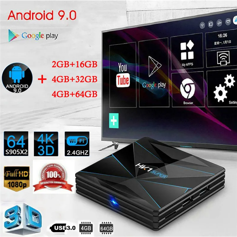 

Android9.0 HK1 MAX 4K HD Smart TV Box 2/4GB+16/32/64GB Dual WiF 3D Smart Media Player