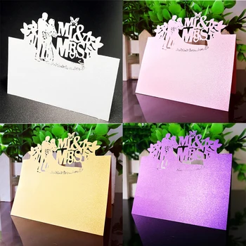 

50pcs Laser Cut MR & MRS Table Name Place Card Favor Guest Message Setting Invite Card Wedding Event Party Birthday Decorations