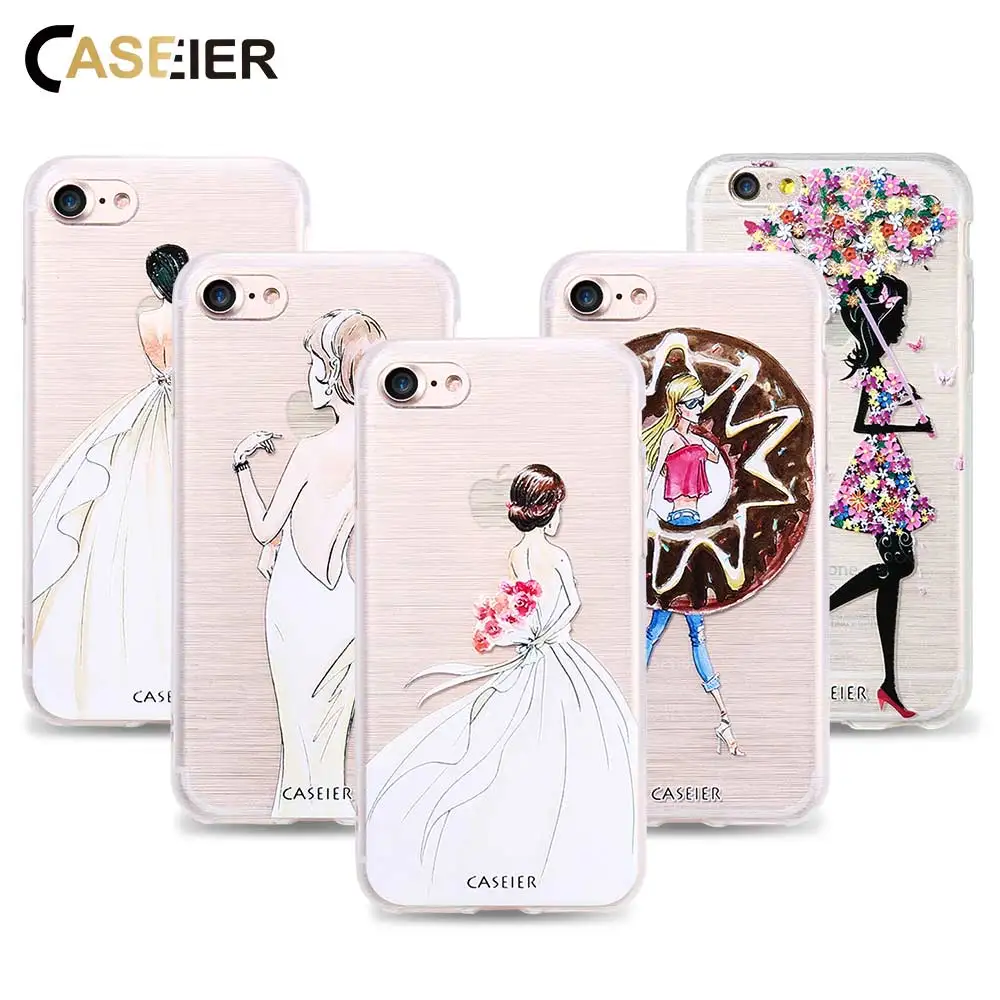 

CASEIER Phone Case For iPhone 6 6s Plus Soft TPU Ultra-thin Beauty Girl Cover For Samsung S6 S7 Edge Relief Silicone Shell Capa