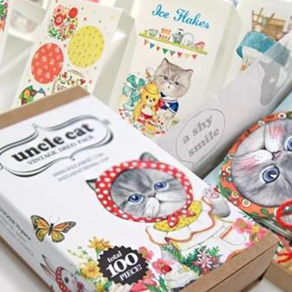 

8 set /1 lot Kawaii Scrapbooking Stickers cute Korea Stationery Uncle Cats note sticker with bookmark and cards/message sticker