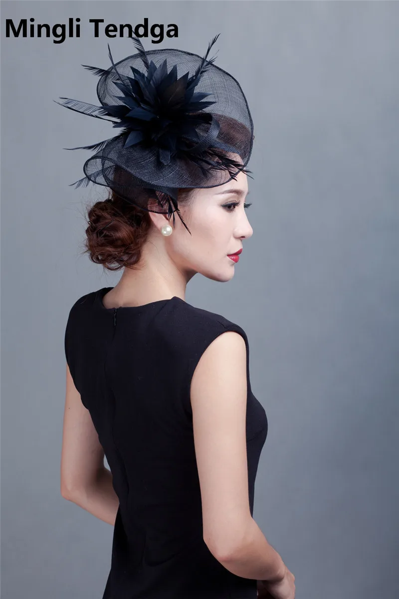 Женская Свадебная шляпка с большим цветком и перьями, специальная форма, модный головной убор, Свадебная шляпка s и вуалетки для женщин, вечерние Mingli Tengda - Цвет: Same as photo