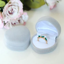 Новая бархатная отделка коробка с кольцом в виде сердца 4,8*4,2*3 см 12 шт. серая Романтика свадебное кольцо коробка для ювелирных изделий Подарочный чехол