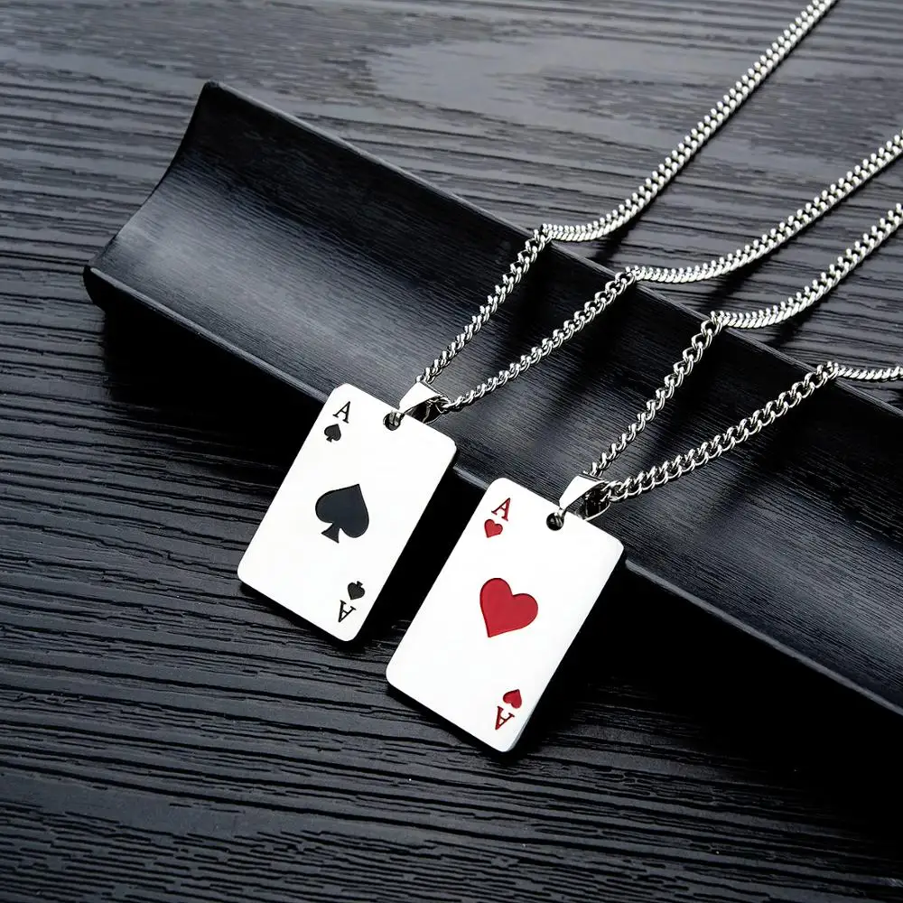 La Belleza Stainless Steel Playing Card Ace Spade Games Cocktail Biker  Poker Tag Pendant Necklace for