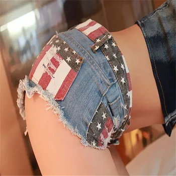 

womens clothing Skinny Slim Femme Trousers jeans Woman 1PC Sexy American US Flag Mini Shorts Jeans Hot Pants Denim Low WaistY42