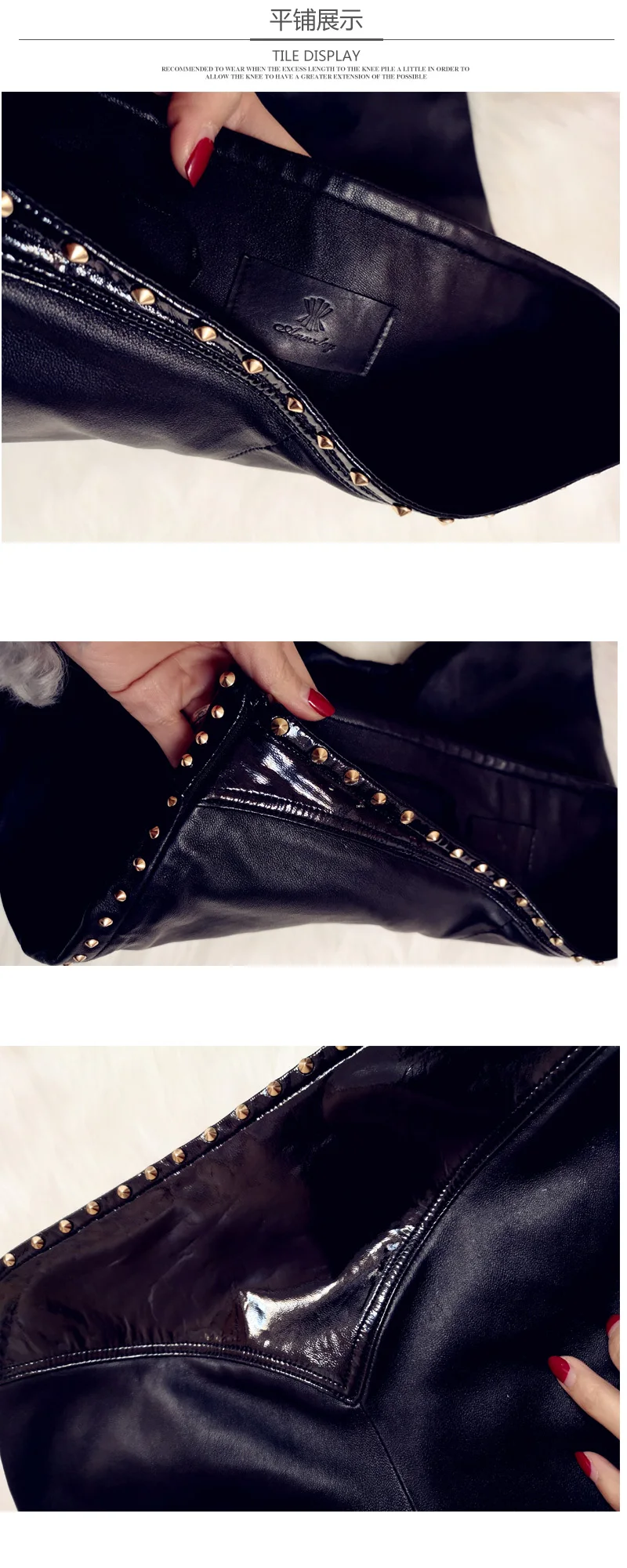 Annzley 2019 New Design Sexy Rivets Genuine Leather Trouses (15)