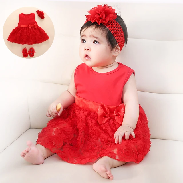 Robe pour bébé fille de 0-3 mois, tenues d'été de fête de mariage  d'anniversaire pour enfants, ensemble de chaussures avec bandeau, robe de  baptême - AliExpress