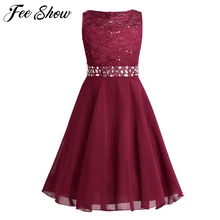 Кружевное шифоновое платье без рукавов с цветочным рисунком и блестками для маленьких девочек, Vestido de festa, Нарядные Летние платья для свадьбы, дня рождения