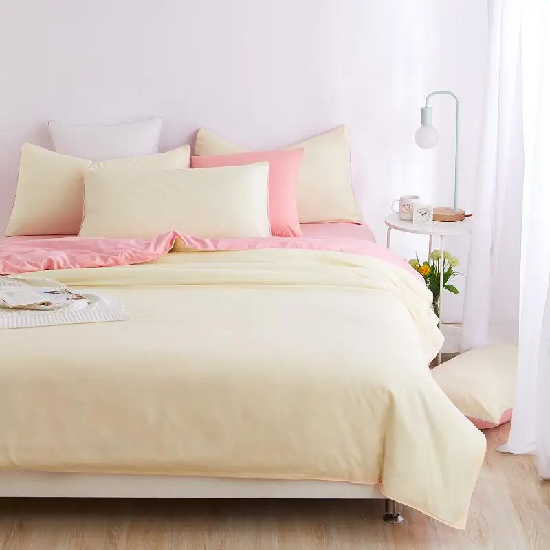 Liv Ethete Pale Yellow And Pink Solid Bedding Set Comforter Duvet