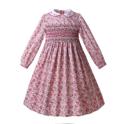 Pettigirl/розовые праздничные платья с оборками и цветочным рисунком для маленьких девочек; вечерние платья с длинными рукавами; изысканные наряды; G-DMGD108-B404 - Цвет: Розовый