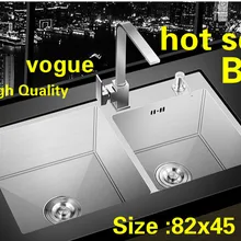 Квартира 304 нержавеющая сталь кухня ручная раковина двойной паз vogue сделать блюда Горячая большой 820x450 мм