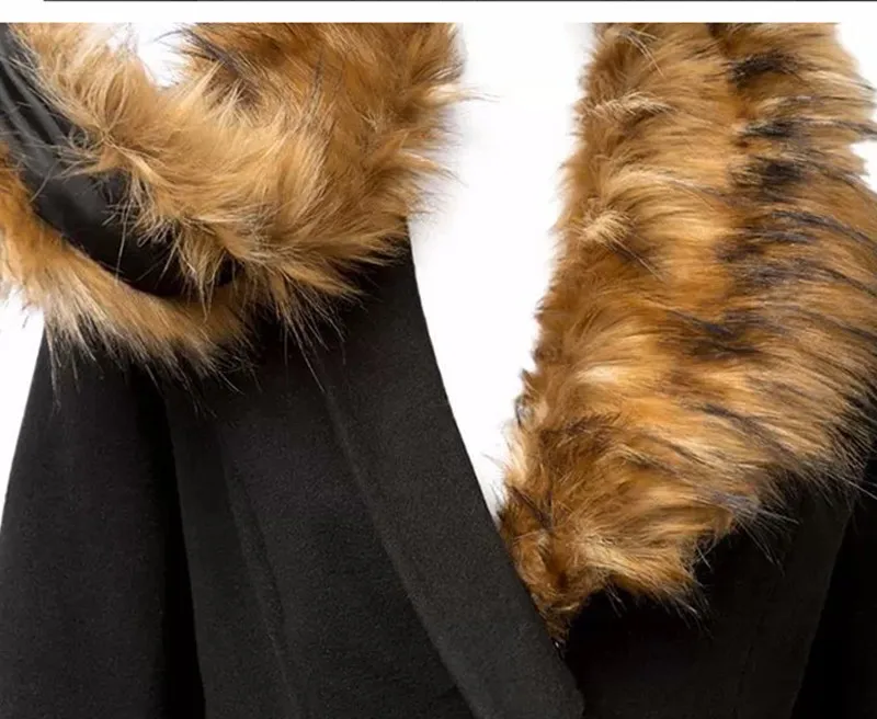 Черное Женское пальто, зимняя женская парка, длинные ветрозащитные куртки, пальто из шерсти альпаки, женские воротники из кроличьего меха, сшитая шерсть 50