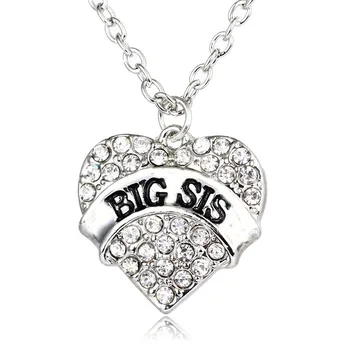 

Bespmosp 24PCS/Lot Trendy "Big Sister"Pendant Necklace Family Charm Chain Clear Crystal Rhinestone Jewelry Friendship Fashion