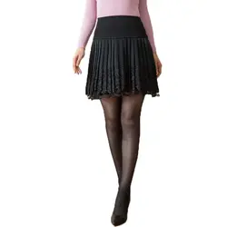 Женская черная плиссированная юбка весна осень зима повседневная юбка эластичная высокая талия пайетки кружева подол юбка леди шикарный