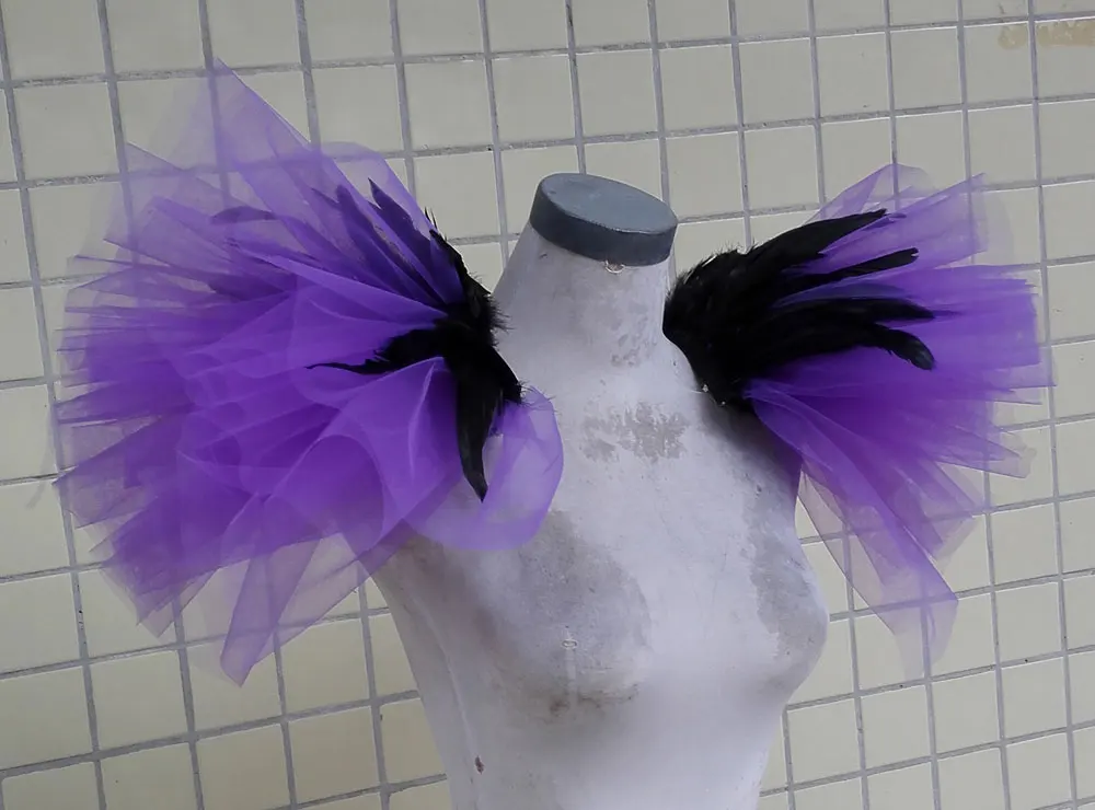

handmade gathered bridal tulle shoulder epaulette with feather #FSP16001