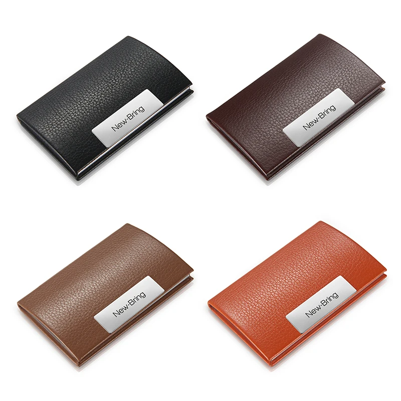 New Bring Business Card Holder PU Leather Bank Slim Credit Card Box Package Coin Holder Case Stainless Steel Gift Box
