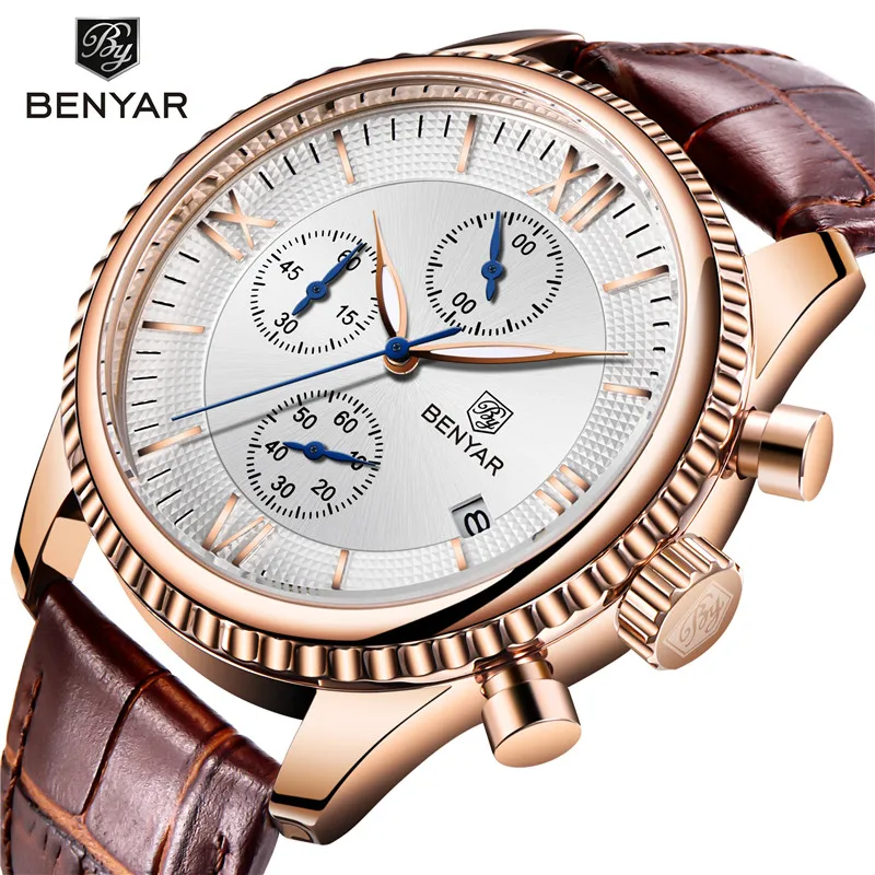 

BENYAR 2018 Gold Watch Sports Men Watch Top Brand Luxury Pilot Military Quartz Watches Man Clock Chronograph Relogio Masculino