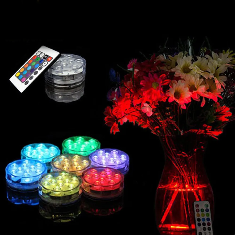 

Home LED Submersible Light Fish tank Lamp Waterproof Submersible 10 LED Light RGB for Vase Wedding Party Fish Tank Decors