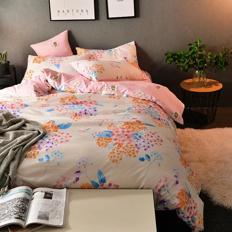

Bedding Set 2018 New Hot Free Shipping 4PCS BED SET pillowcase Floral Plant AB Side Style QUILT COVER SET bedclothes bed linen