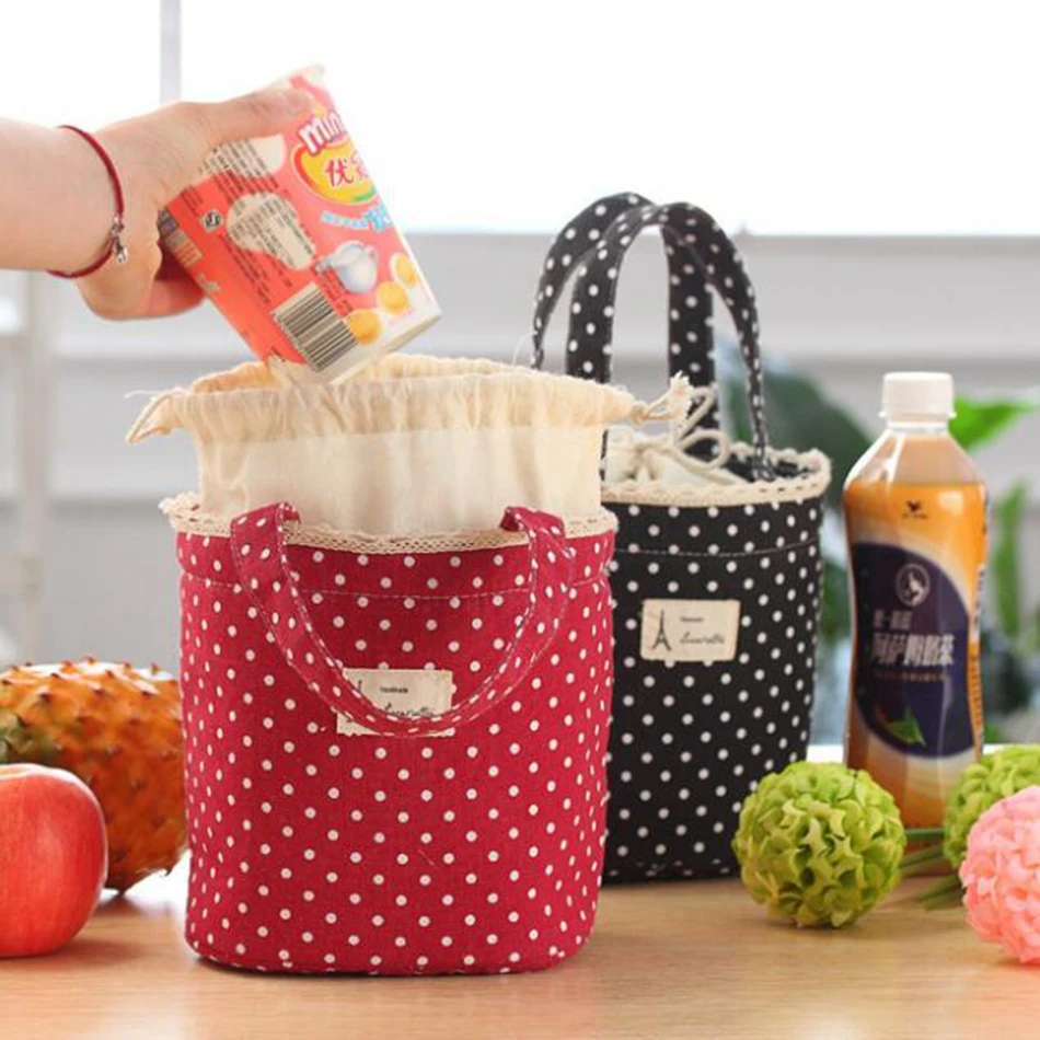 Casual Portable font b Lunch b font font b Bag b font Dots Insulated Canvas Thermal