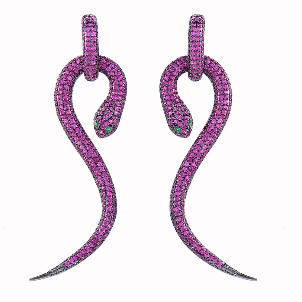 

GODKI 72mm Luxury Curl Snake Full Cubic Zirconia CZ Inlay Engagement Wedding Party Nightclub Silver Statment Dangle Drop Earring