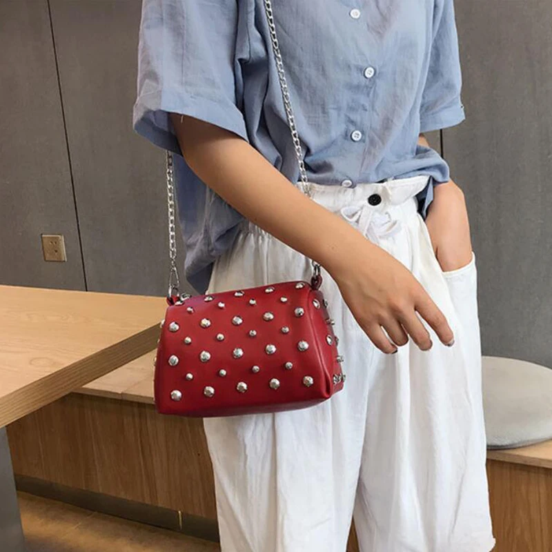 Yogodlns Bags For Women New Fashion Rivet PU Leather Women Bag Diamonds Shoulder Messenger Bag Chains Small Flap Crossbody Bag