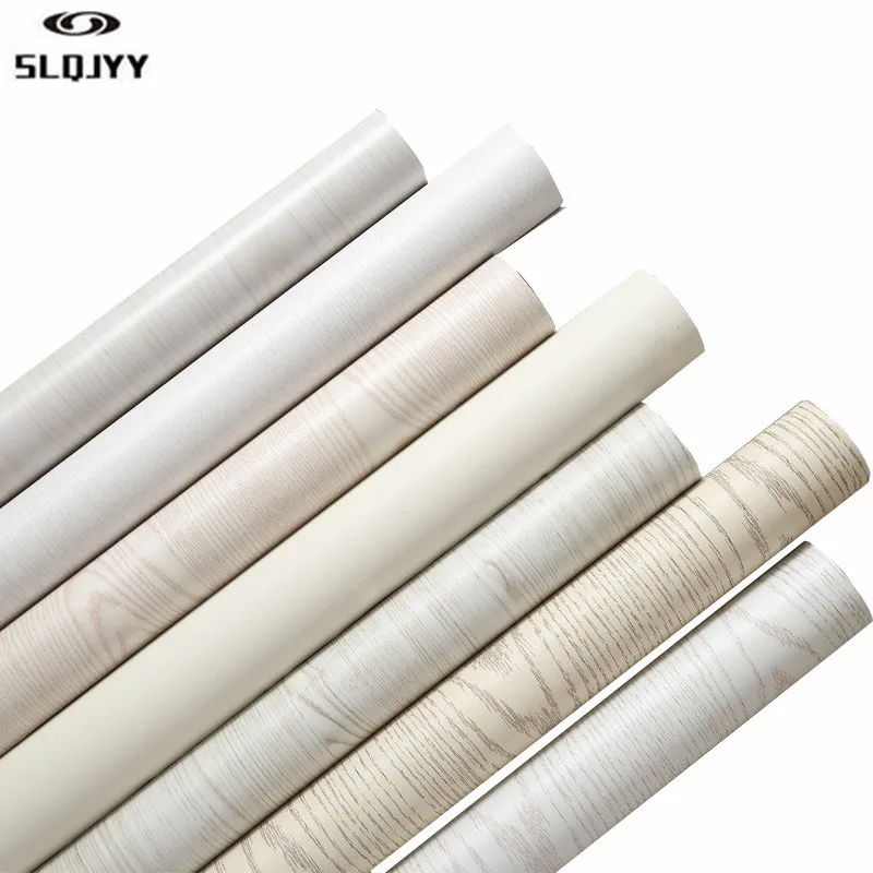 

Pvc wood grain stickers waterproof wallpaper self-adhesive cabinets desktop renovation stickers Nordic white furniture wallpaper